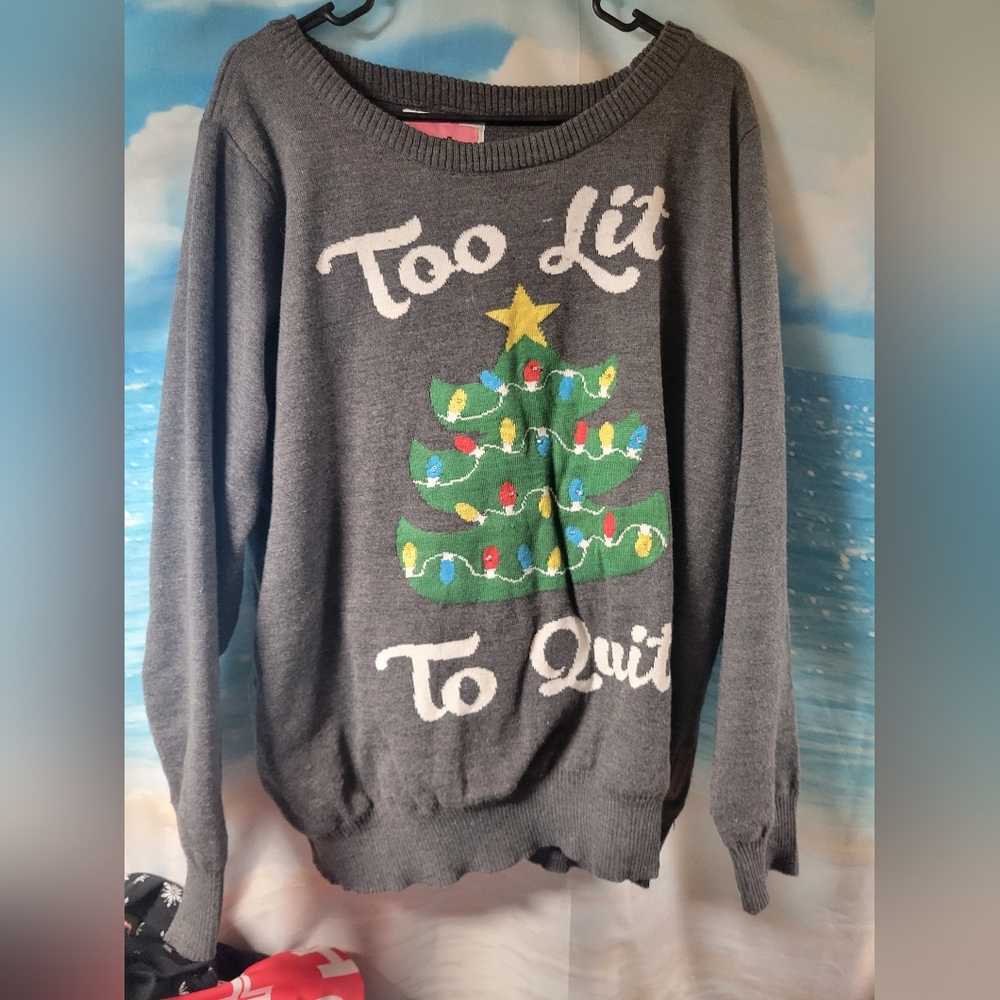 Tipsy Elves NWOT Christmas Sweater Womens Too Lit To Quit Size XXL